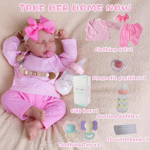 Milidool Lifelike Reborn Baby Dolls Girl, 20-Inch Soft Body Realistic Silicone Newborn Doll with Pink Clothes