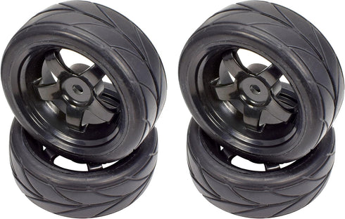Apex RC Products 1/10 On-Road Black 5 Spoke Wheels with V Tread Rubber Tires (Set of 4) #5000