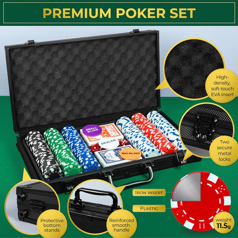 Set 300 11.5 Set 2 Queensell Poker with Poker Chips Gram for Texas Holdem Professional Weight Poker Chips with Decks