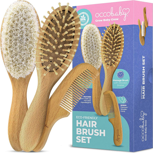 OCCObaby Wooden Baby Hair brush Set for Newborns & Toddlers - Soft