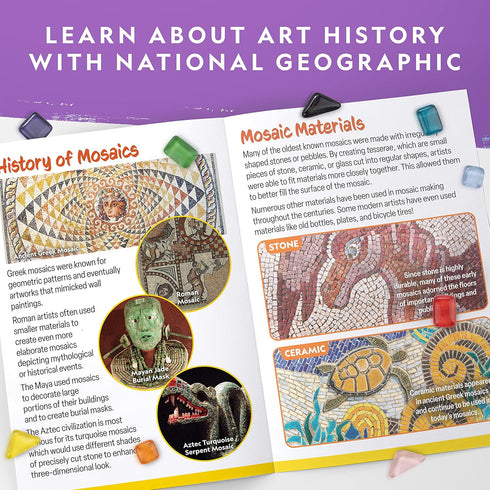 Mosaic Arts and Crafts Kit for Kids, Create 3 Glass Tile Mosaic Art Projects with Templates and Supplies