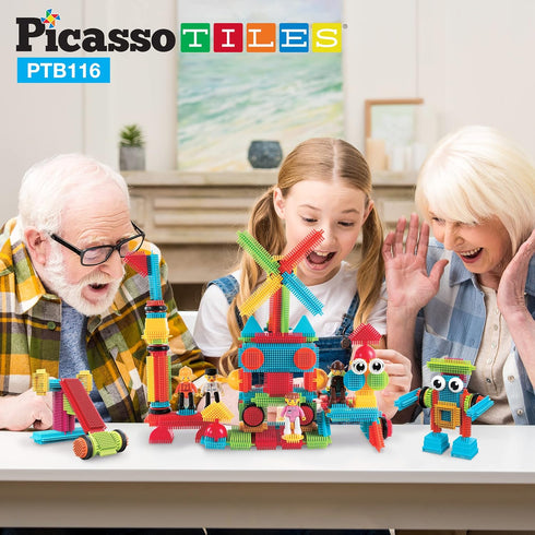 Picasso Toys 116pc Hedgehog Construction Building Blocks Set, Interlock Tiles with Idea Book, STEM Learning Kit for