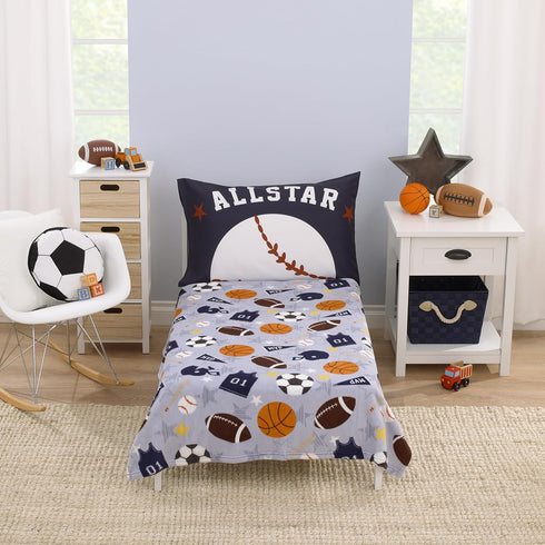 Everything Kids Sports - Super Soft Toddler Blanket in Gray, Navy, Orange, and Brown