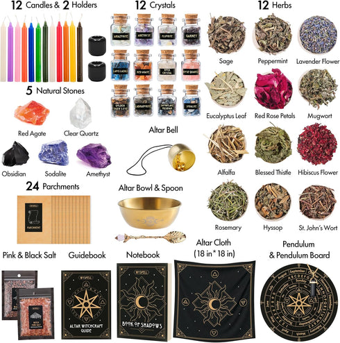 77 Set Wyspell Large Witchcraft Kit PCS - Witch Altar Spell - Wiccan Supplies and Tools - Witch Kit for Beginners