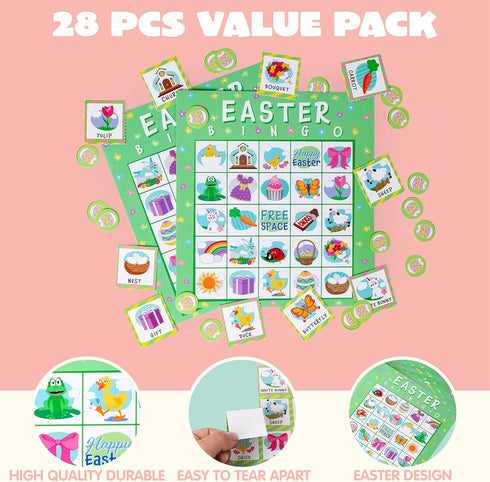JOYIN 28 Players Easter Bingo Cards (5x5) for Easter Party Games, Kids School Classroom Gift