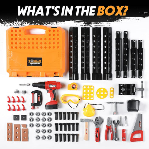 Toy Choi's 82pcs Kids Tool Bench Toy - STEM Construction Kid Tool Set for Age 2-4, Toddler Workbench with Realistic