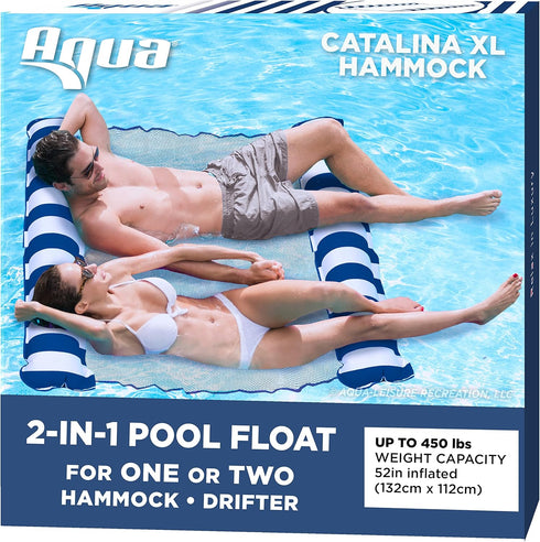 2-in-1 Hammock 1-2 Aqua Catalina XL Pool Float & Water Person, Multi-Purpose Inflatable Pool Floats for Adults Patented
