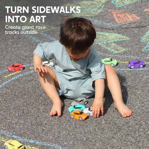 24PCS (12 JOYIN Race Car Sidewalk Chalk Bulk, Party Favors for Kids, Non Toxic Washable Jumbo Chalk,Toddler Outdoor
