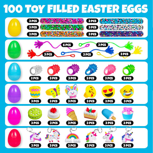 100 Pack Giraffe Prefilled Easter Eggs Bulk - Multi Color Plastic Filled Easter Eggs for Kids with Toy Filled Slap