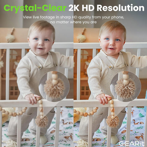 GEARit 2K 2 Setup, Set Baby Monitor with Camera & Audio Video with Motion & Crying Detection, Way Audio Easy WiFi