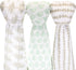 Muslin Cotton Baby Swaddle Blankets, Large 3 Pack Green Brown Hand-Drawn Designs