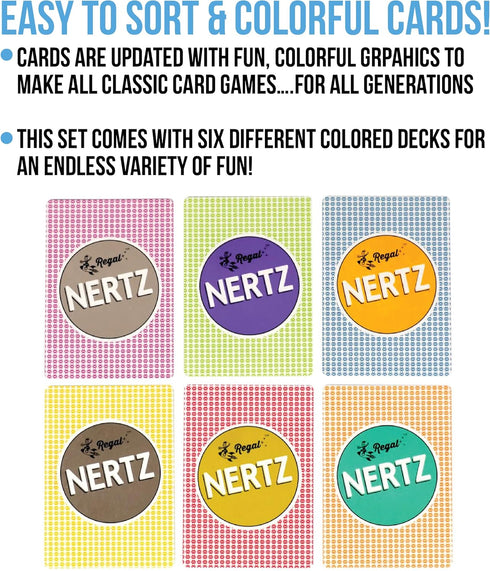 6 Pack 6 Regal Games Nertz Card Game for Kids & Adults - Decks of Cards - Color Wide-Size Decks & Fun Playing Cards