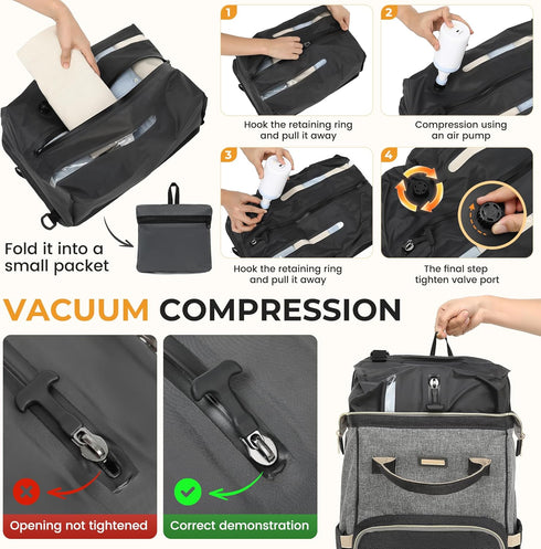 GAIVP Backpack Vacuum Compression Diaper Bag, Expandable Waterproof Baby Travel with Insulated Pockets, Wet-Dry
