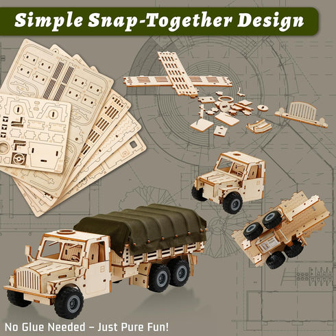 SIGHTEEDA 3D 118 6-12 Pull-Back Adventure Truck Wooden Puzzle - Pcs STEM Building Model Kit for Kids Ages | All-Terrain