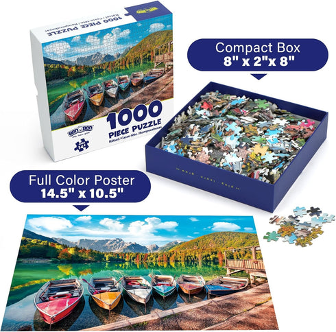 1000 BenBen Piece Puzzle for Adults, Jigsaw Puzzles with Letters on Back, Fusine Lake, Challenging Puzzle for Game