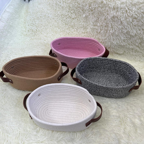 ABenkle Small Woven Basket, Mini Cotton Rope Storage Basket, Oval Decorative Toy Basket for Nursery, 9.4"