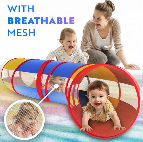Playz Kids Play Tunnel for Toddlers 1-3 and Up - Large Opening Colorful Pop Up Baby Tunnel for Kids