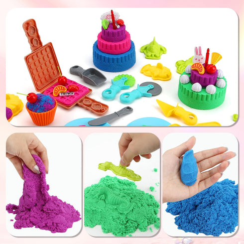 YIDESTARS 4lbs Kids(3-8) Sensory Play Kit: Sand Art & Ice Cream Toy - Colorful Sand,Molds,Tools,Sandbox w/Lid - Fun