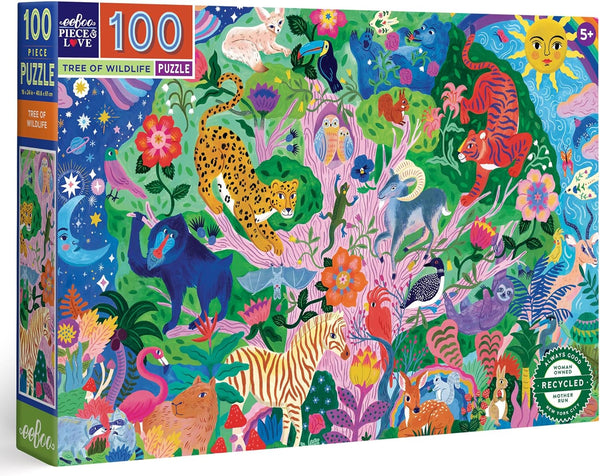 eeBoo 100 Piece Puzzle for Kids - Tree of Wildlife Children's Puzzle