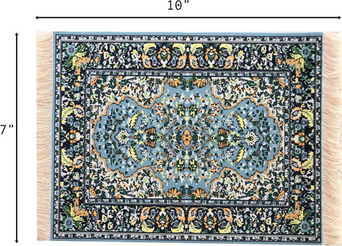 Blue Dollhouse Rug, Miniature Carpet for 3” to 12” Dolls, 10 x 7 Rectangle Toy House Accessory Decor