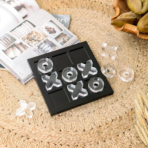 NIKKY HOME Acrylic Tic Tac Toe Wood Board Game Classic Coffee Table Decor Decorative Wooden Travel Game for Family