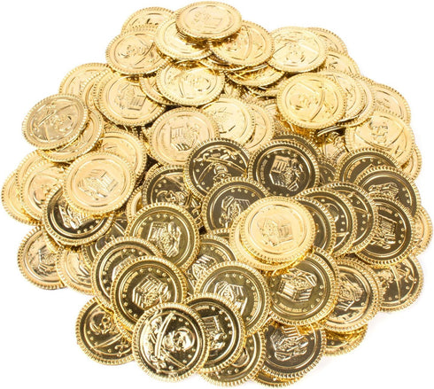 Super Z Outlet Pirate Plastic Gold Coins & Gems, 120 Coins + 120 Gems, Party Favor Decorations