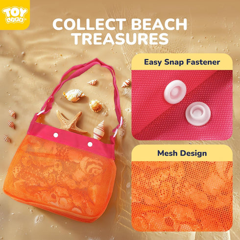 3 3 TOY Life Collapsible Beach Bucket Toys for Kids Beach Essentials with Portable Seashell Bags & Silicone Collapsible