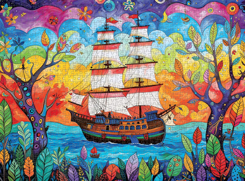 Caribbean Treasure Hunt - 1000 Piece Jigsaw Puzzle for Adults, Vibrant Pirate Ship Adventure by Cross & Glory