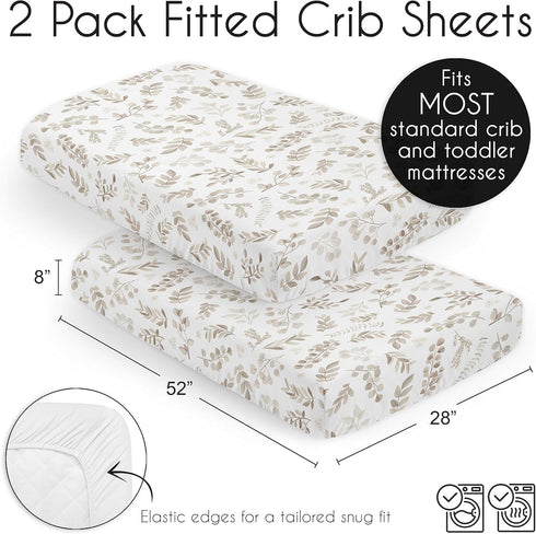Set 2p Sweet Jojo Designs Floral Leaf Boy Girl Gender Neutral Baby Fitted Crib Sheet for Infant Newborn Nursery Toddler