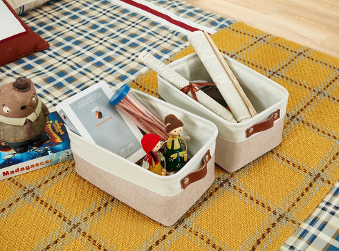 DECOMOMO Small Storage Baskets for Organizing, Linen Closet, Bathroom, Nursery, Fabric Bulk Decorative (Beige and