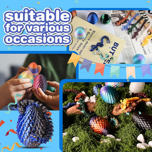 8pcs 3D Set, 3D Printed Dragon Eggs with Dragons Inside, Articulated Fidget Toys Dragon Figurines for Kids Goodie Bag