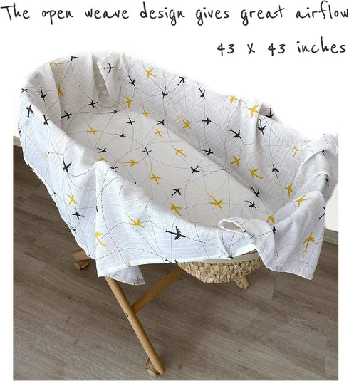 ipek kehribar 100% 43x43 1 Pack Muslin Baby Swaddle Blanket Cotton, Ultra Soft, Breathable, Multipurpose, Airplane