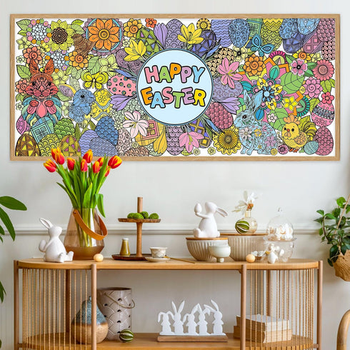 55.1 23.6 Inch Jumbo Easter Mandala Coloring Poster - Easter Egg Bunny Flower DIY Drawing Color-in Paper Blank Art