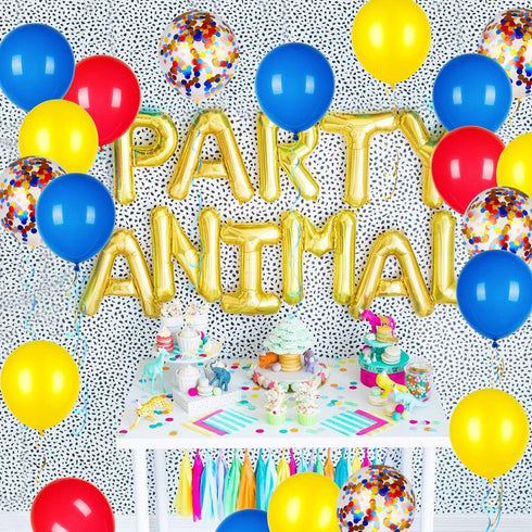 Red Yellow and Blue Latex Balloons with Confetti for Paw Party Decorations, Carnival Circus Birthday Party (80 Packs)