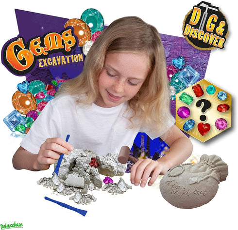 Dig & Discover - Gems Excavation from Deluxebase, Kids Science Kit for Gem Mining and Fossil Discovery