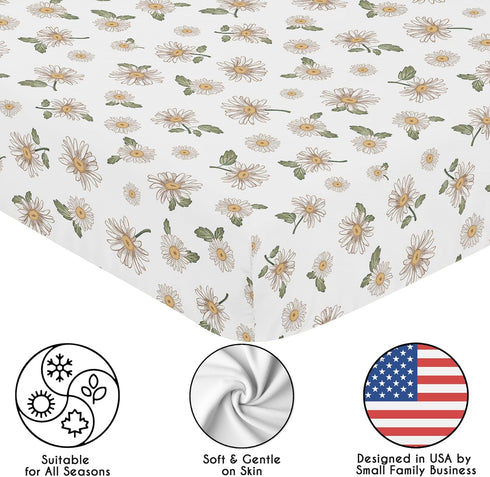 Sweet Jojo Designs Fitted Baby Crib Sheets (Vintage Daisy Floral) for Girls, Infant Nursery, Toddler Room - Standard