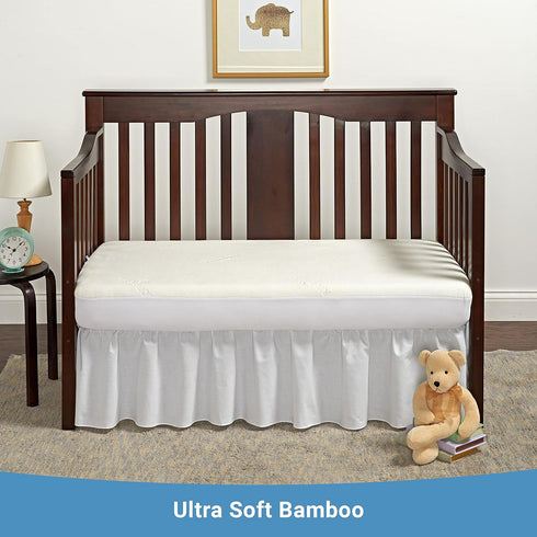 52x28x6 inch Bamboo Crib Mattress Protector by Pure Bamboo, Waterproof - Breathable, Noiseless Mattress Cover Pad