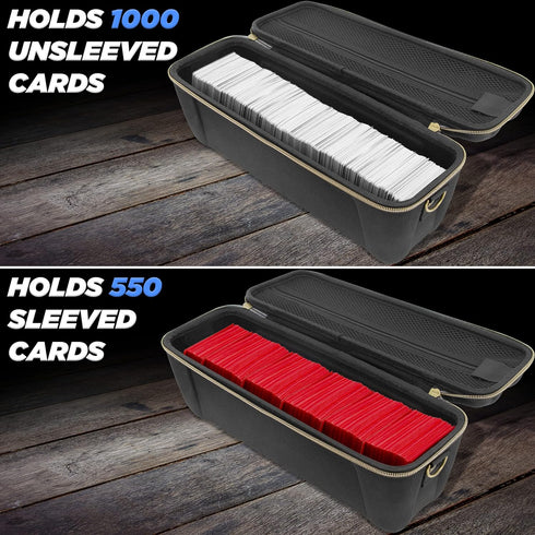 CASEMATIX Card Case Holder for Trading Cards - 1000 Card Game Case with 5 Removable Dividers and Shoulder Strap