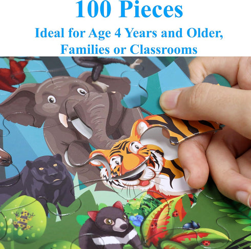 Think2Master Colorful Rainforest Jungle 100 pieces Jigsaw Puzzle fun educational toy for kids, school & families. Great gift for boys & girls ages 4-8 to stimulate learning. Size:23.4” X 16.5”