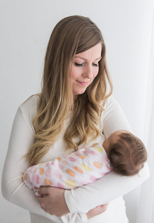 Set 2, Amazing Baby Silky Swaddle Muslin Blankets, of Bamboo Viscose, Petals and Dots, Pink