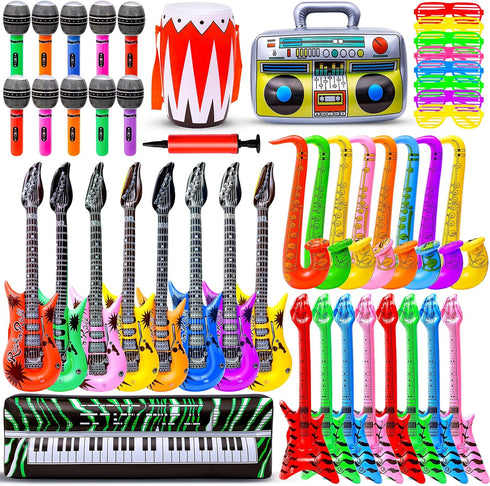 Max Fun Inflatable Rock Star Toy Set, 48pcs Inflatable Party Props for