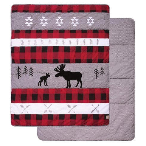 3 Set, Trend Lab Lumberjack Moose Piece Crib Bedding Gender-Neutral Color Palette, Includes Quilt, Fitted Crib Sheet