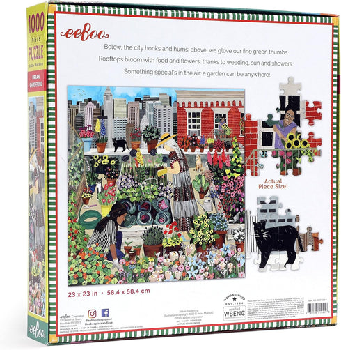 eeBoo - Piece and Love Urban Gardening - 1000 Piece Square Adult Jigsaw Puzzle, Glossy, Sturdy Pieces