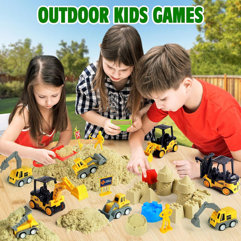 2.2lbs 36Psc Set 3+ Billeeit Sand Construction Kit with Big Foldable Sandbox and Moldable Sensory Play Sand, Truck Toys