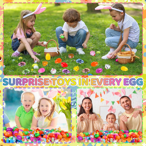 PURPERCAT 360 Set, 120 240 Pcs Easter Prefilled Egg Plastic Eggs with Mini Toys & Stickers Easter Hunt Basket Stuffers