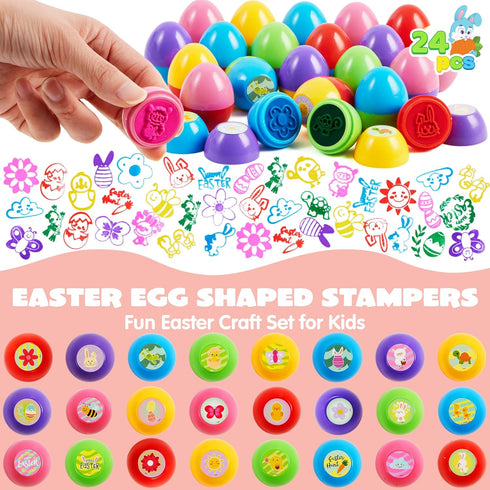 24Pcs JOYIN Easter Egg Stampers Toys for Easter Eggs Hunt Game, Basket Stuffers Fillers, Kids Party Favor, Assorted