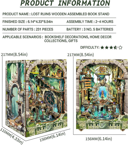 Spilay DIY Dollhouse Booknook Kit,DIY Bookshelf Kit,with LED Light and Dust Cover for Bookends Model Build kit,Handmade