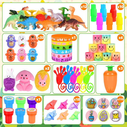OCTERIC 330Pcs Set, 110 220 Colorful Prefilled Plastic Easter Plactic Eggs Filled with Assorted Toys Stickers Party