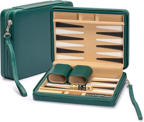 Yellow Mountain Imports Travel Size Backgammon Mini Game Set, Magnetic Checkers, 9-inch Board