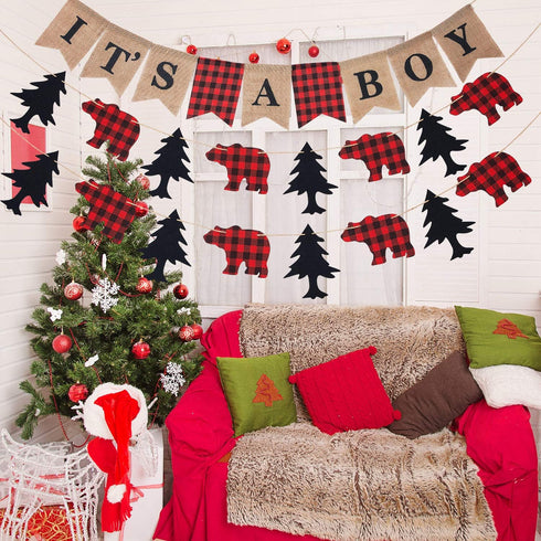 Boao 3 Pcs Lumberjack Birthday Party Banner, It's a Boy Banner for Baby Shower Decor